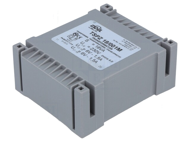 Transformator: ingegoten; 18VA; 230VAC; 6V; 6V; 1,5A; 1,5A; PCB; IP00 Transformator: ingegoten; 18VA; 230VAC; 6V; 6V; 1,5A; 1,5A; PCB; IP00